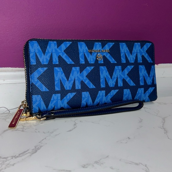 NWT Michael Kors Jet Set Charm River Blue Large Travel Continental Wallet - Picture 3 of 10